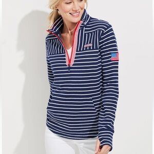 Vineyard Vines Blue and White Striped Quarter-Zip